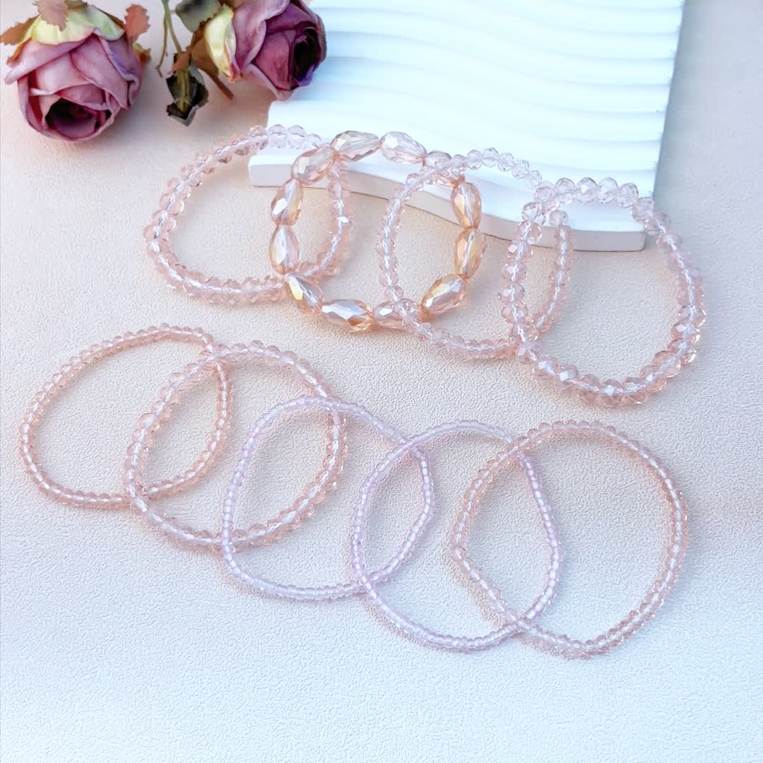 9pc Macaron-Colored Natural Crystal Bracelet Set for Women